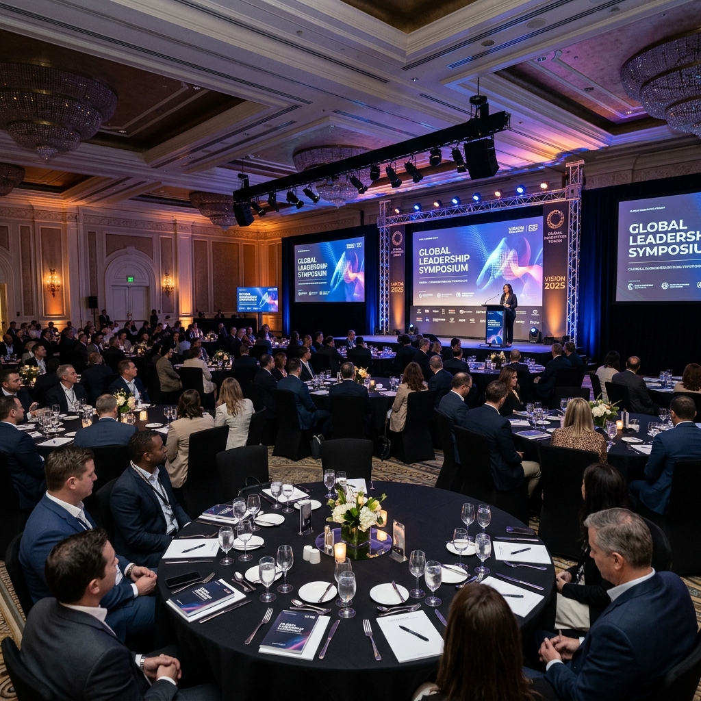 Corporate conference setup with projection screens
